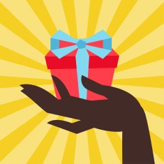 Card female hand holding a gift box