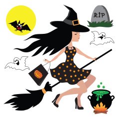 Cute witch on broom vector illustration