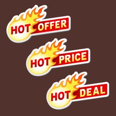 Hot offer price and deal flame vector sticker badges