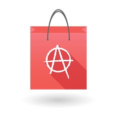 Red shopping bag icon with an anarchy sign