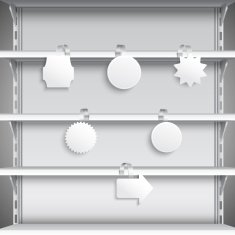 Supermarket shelves with wobblers
