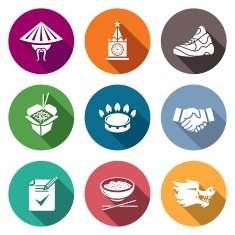 China and Russia Icons Set Vector Illustration