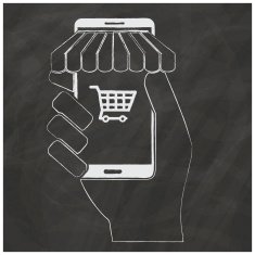 human hand holding smart phone and cart application