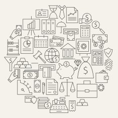 Money Finance Banking Line Icons Set Circular Shaped