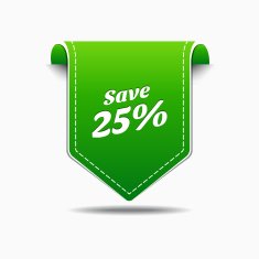 Save 25 Green Label Icon Vector Design