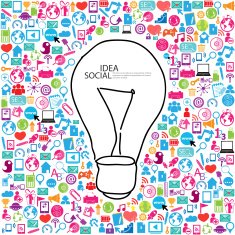 pencil draw lamp template design with social network icons N2