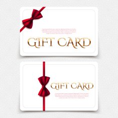 Gift cards with red bow and golden text N2