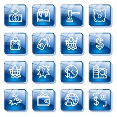 Commerce icons Blue glass buttons series