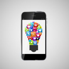 Glass Button Icon Set Lamp Idea on Mobile Phone Concept