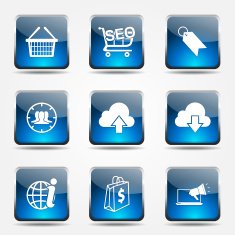 SEO Internet Sign Square Vector Blue Icon Design Set 7 N10