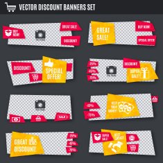Discount banners yellow and red set