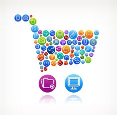 Shopping Cart with Social Networking & Internet Color Buttons