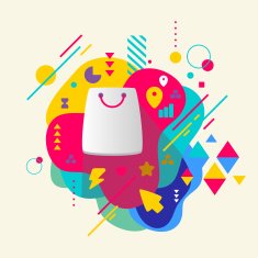 Shopping bag on abstract colorful spotted background with differ N2