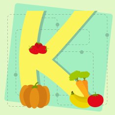 Letter "k" from stylized alphabet with fruits and vegetables