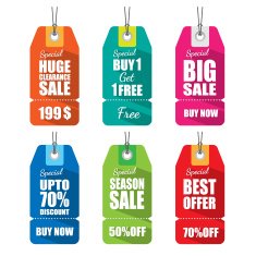 Set of tags for sale with long shadow vector