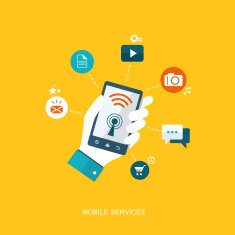 Flat design illustration with icons Mobile services N2