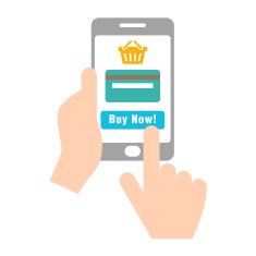 Mobile payment with credit card hand holding phone - VECTOR