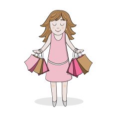 isolated girl in pink with sale bags
