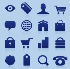 Blue website and e-commerce mini icons