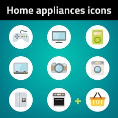Shopping home appliances flat icon set