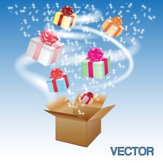 Open cardboard box with an a gifts Vector