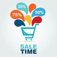 Shopping Cart With Colored Bubbles Supermarket and online shopping concept