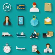 Set of flat color icons with shadows Concept for delivery N2
