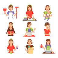 Set of housewife icon in flat style N2