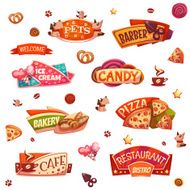 Vector set of brightly banners for market shop and restaurant