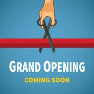 Jpening event vector concept with red ribbon hand and scissors