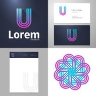 Design icon U element with Business card and paper template N2