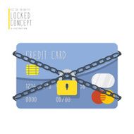 Credit card are bound with chains and locked padlock