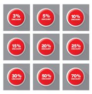 Set of red discount vector buttons