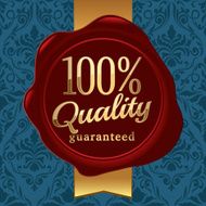 Quality guaranteed red wax seal on ornate background