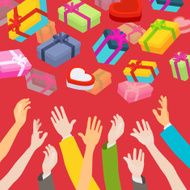 Hands catching the falling gift boxes