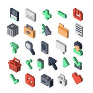 Isometric vector icons 3D pixel style