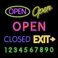 Open Neon Sign closed exit figures vector N4