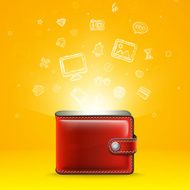 Leather Wallet with Glowing Icons vector illustration N2