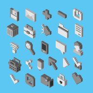 Isometric vector icons 3D pixel style Grayscale