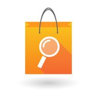 Orange shopping bag icon with a magnifier