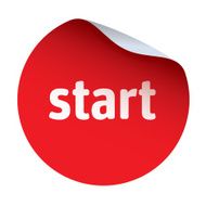 Red vector sticker text start
