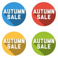 Collection of 4 isolated flat buttons (icons) with Automn sale