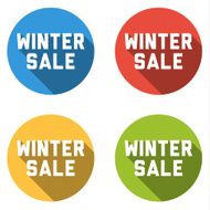 Collection of 4 isolated flat buttons (icons) with WINTER SALE