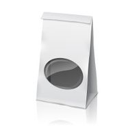 Blank white vector realistic paper packaging bag with transparent window