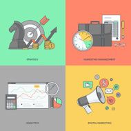 Color line icons on the theme of business and marketing