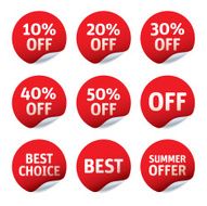 Set of red vector stickers OFF Best Choice Summer Offer N2