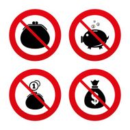 Money bag icons Wallet and piggy bank symbols N7