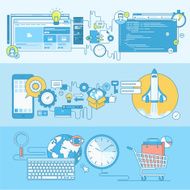 Set of line concept banners for web and app development