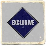 exclusive white stamp text on blue black background N2