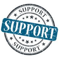 Support blue grunge round stamp on white background